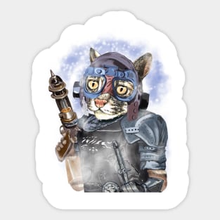 Naughty Pilot Cat with Laser Gun and Heavy Armor Sticker